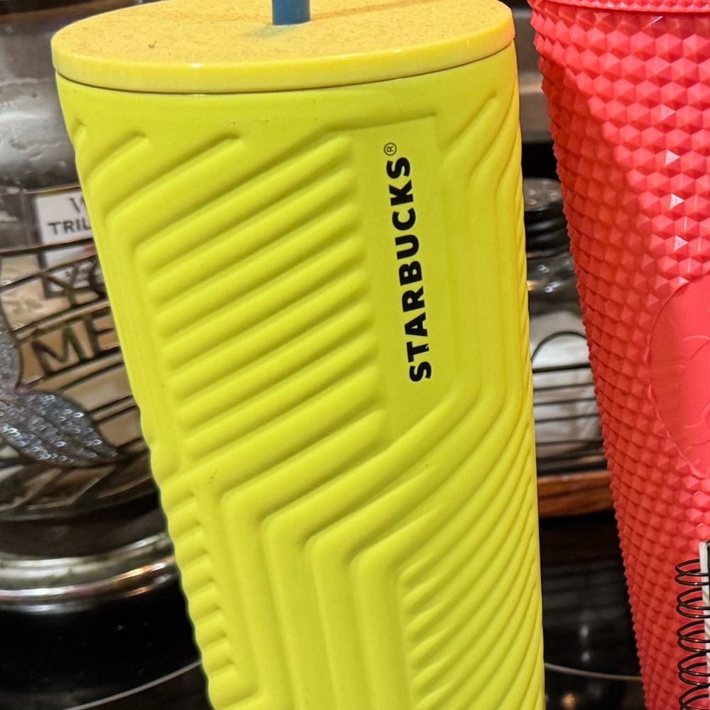 Starbucks Neon Yellow and Vibrant Pink Tumblers